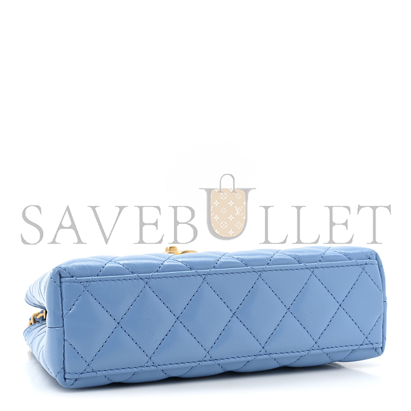 CHANEL SHINY AGED CALFSKIN QUILTED NANO KELLY SHOPPER BLUE AS4416 (19*13*7cm)